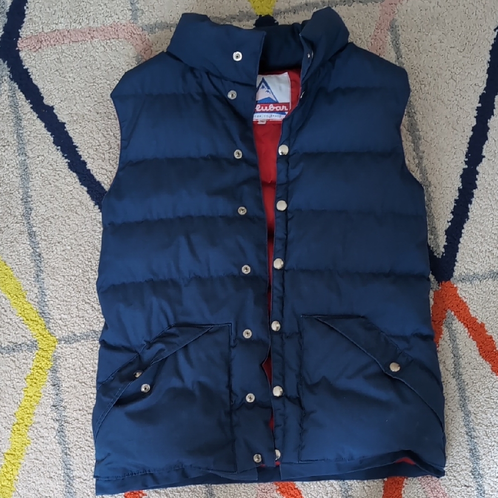Vintage Holubar Blue Puffer Vest with Red Lining XS